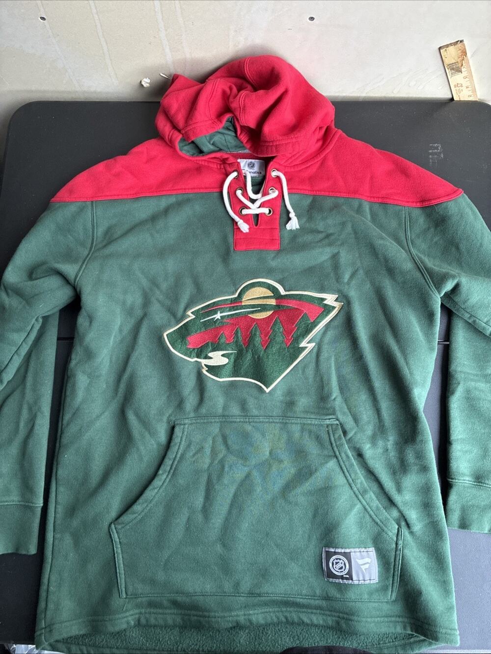 Minnesota Wild Hoodie Sweatshirt Mens Large Green NHL Hockey Fanatics Lace Up